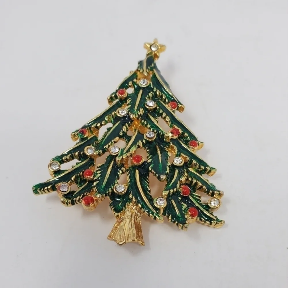 VINTAGE CHRISTMAS BROOCH LOT OF 4 TREES WREATH CHRISTOPHER RADKO WOMEN JEWELRY